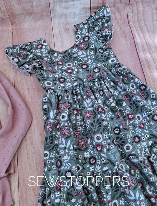 Wrap Back Tiered Dress rolled hem 4-5yrs (ready to ship)